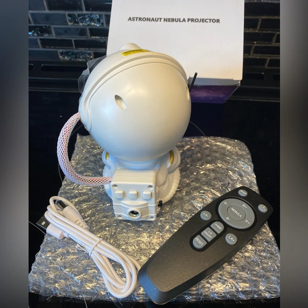White Astronaut Night Light Projector - Cosmic Star Effects